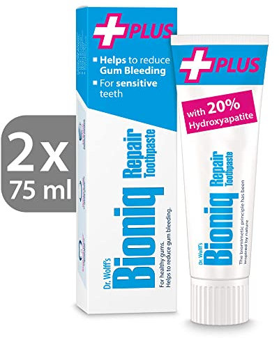 Dr. Wolff's Bioniq Repair Plus Pasta Dental 2 x 75ml | Sin Flúor con Esmalte Biomimético Hidroxiapatita | Para Dientes Sensibles | Ayuda a Reducir el Sangrado de las Encías