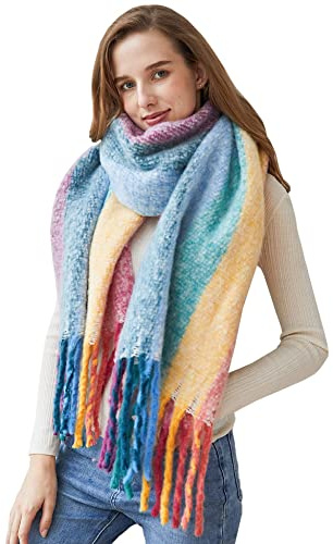 DiaryLook Karierter Warmer Deckenschal für den Winter, Lange Damen Schals, kariert, weich, Wolle, Tartan für Frauen,Pink