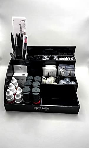First Moon Beauty Cosmetics Permanent Make-up/Microblading Organizer, Powderbrows Aufbewahrungsbox, Kosmetik Organizer, (Schwarz)