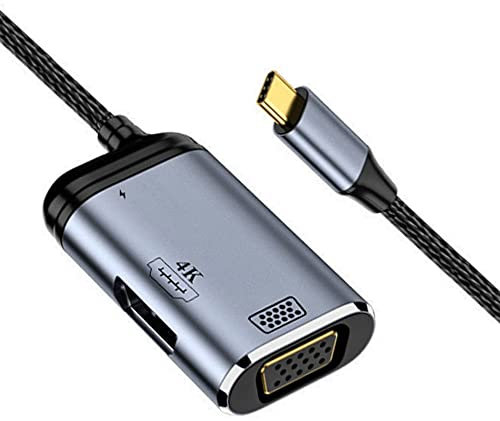 NFHK Convertisseur USB-C Type C vers HDMI VGA HDTV Multiport Displays Adaptateur 4K 60Hz 1080p avec port d'alimentation femelle PD 100 W