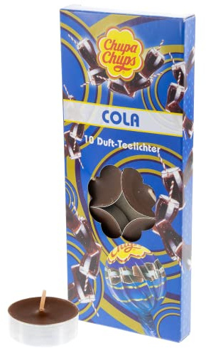 Party Factory Chupa Chups Lot de 10 bougies chauffe-plat parfumées au cola, durée de combustion de 4 heures, parfum agréable pour toute la famille