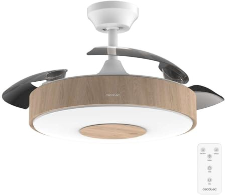Cecotec Ventilatore da soffitto con luce EnergySilence Aero 4200 Invisible LightWood. 30W, motore a corrente continua, diametro di 42, timer, 6 velocità, telecomando e modalità inverno-estate