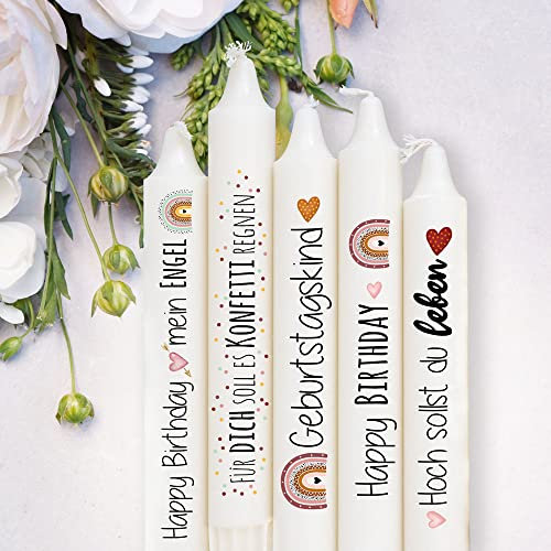 ilka parey wandtattoo-welt Kerzensticker Kerzentattoos Tattoofolie Geburtstag Happy Birthday Regenboben Herzen für Kerzen oder Keramik A4 Bogen DIY Stickerbogen für bis zu 25 Kerzen kst52