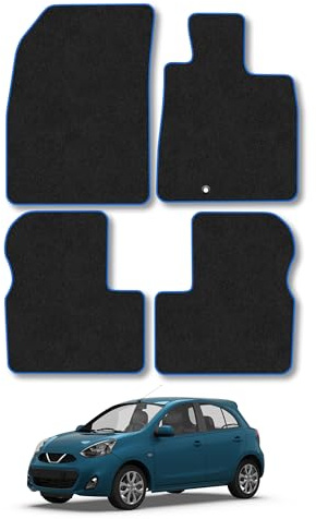 Nissan Micra (2010-2017) Carpet Car Mats | Blue Edge Trim Tailored Fit Floor Mats Full Coverage Protection Accessories Easy Clean Anti Slip Made in the UK