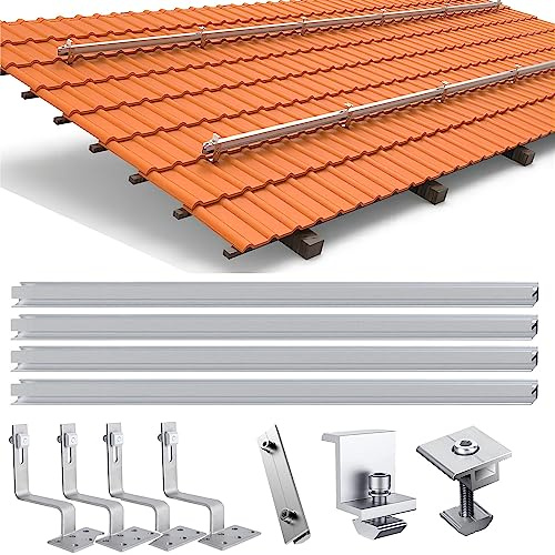 Solarpanel Ziegeldach Montage Set für 4 PV Schiene 1500MM mit Dachhaken, PV-Profil Aluprofil Befestigungsschiene Flachdach Halterung für 1134mm/1303mm Breite Solarmodul 30MM Dick（Upgrade）