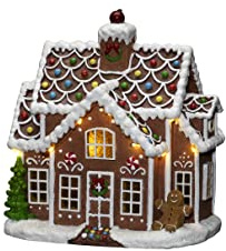 Konstsmide Weihnachtsdekorationen LED-Szene mit Musik, batteriebetrieben oder USB, für den Innenbereich, schwarzes Kabel, PVC-Polyresin, Harz, Mehrfarbig, Ingwerbrothaus
