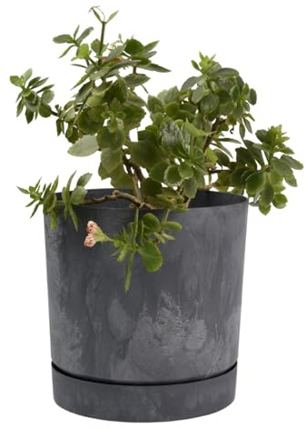 B2C Plant Pots Indoor Outdoor Plastic Marble Concrete Flowerpot Small Medium Large Tubo 5 Colours (30 cm, Marengo)