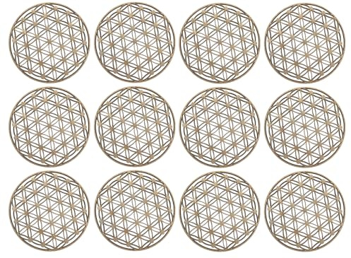 MC-Trend 12er Set Blume des Lebens Untersetzer Holz Natur Deko Zuhause Gastro Hotel Büro Küche Gläser Becher Tasse Vase Getränke DIY basteln Makramee Spirituell Coaster Partyzubehör (12er Set)