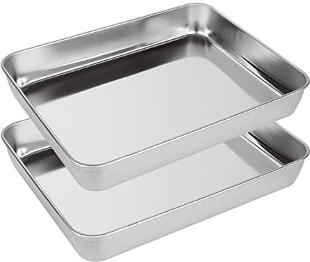 WOPPLXY Backblech Tief 2er Set,31 x 24,8 x 5cm Baking Tray for Oven, Edelstahl Backblech zum Servieren und Backen (Leicht zu Reinigen und Ungiftig und Gesun)