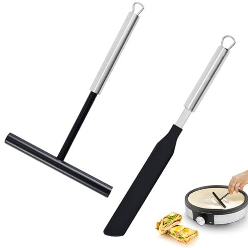 Spatole e Spargitore per Crepe, Accessori per Crepes Set, Stendi Pasta Per Crepes, Spatola per Crêpe, per Crepes Frittelle Frittelle Omelette per Casa Cucina Cottura Utensili da Forno (2 Pezzi)