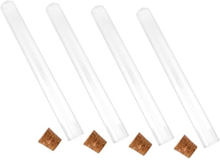 Gatuida 4pcs Flat-Mouth Round-Bottom Glass Test Tubes with Cork Stoppers for Cosmetic Sample Storage Scientific Experiments 20x200mm