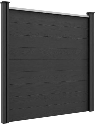 Outsunny Clôture de jardin brise vue occultant en WPC bois composite et aluminium extérieur avec pieds - modulable, 186L x 187H cm, gris