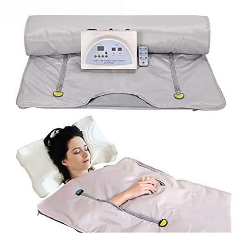 USKI Couverture chauffante à Vapeur, Couverture de Sauna à Infrarouge lointain, Perte de Poids, pondérée for la Forme du Corps, Amincissante, Fitness, 2 Zones for Femmes(Grey)
