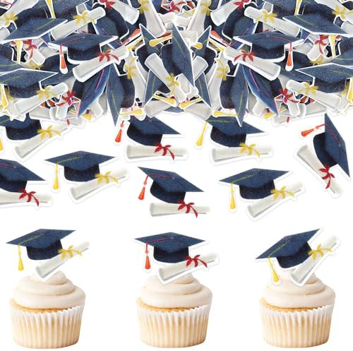 Blumomon 40Pcs Edible Congrats Grad Cupcake Toppers - 2025 Graduation Party Decorations & Cupcake Toppers