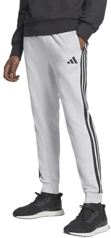 Adidas Mens Essentials 3-Stripes French Terry Sportswear Pants, Light Grey Heather/Black, X-Large/Tall