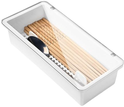 Organizer per posate – Scatola portaoggetti con coperchio, cassetto per posate con vassoio scolapiatti, organizer multifunzionale per utensili da cucina, contenitore per posate da cucina