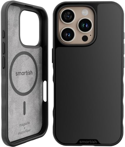 smartish® Gripmunk Magnetische Schutzhülle für iPhone 16 Pro, kompatibel mit MagSafe [leicht und schützend], schlanke und dünne Griffhülle mit Mikrofaser-Futter für Apple iPhone 16 Pro – Black Tie