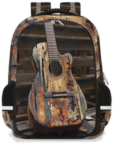 Rucksack mit Vintage-Gitarre, multifunktionaler Rucksack, Schulrucksack, Büchertasche, Wandern, Reisen, lässig, Laptop, Tagesrucksack, Taschen für Jungen, Mädchen, Männer, Frauen, farbig, XXL