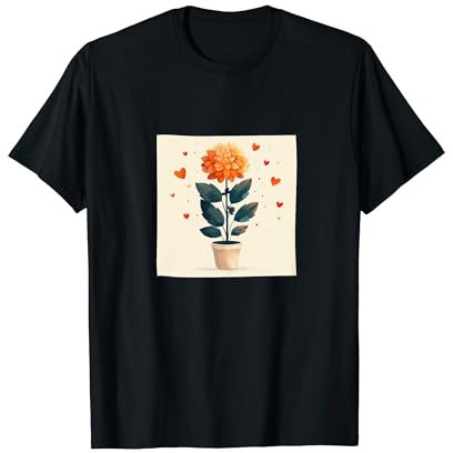 Dahlia Plant In Pot Cottagecore Hearts Graphic T-Shirt