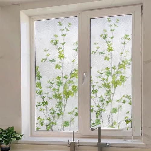 Eiauiuo Self-Adhesive Window Film – Opaque Frosted Glass With Plant Patterns, Anti-UV Sun Protection, Waterproof Privacy Window Film For Bathroom, Bedroom & Living Room Decoration(Window Film Z245,40x
