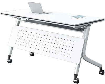 Klappbarer Konferenztisch, Klappbarer Schreibtisch Auf Rollen, Portable Schreibtische Klappbar, Klappschreibtisch, Mobiler Schulungstisch, Besprechungstische, Konferenzraumtisch Mit Lagerregal(160*50*