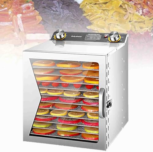 HNBYLMM Essiccatore Alimentare, Disidratatore Alimentare con Temperatura Fino a 30-90℃ e Timer 0-12H, 8/12 Vassoi in Acciaio Inox, Disidratatore per Uso Domestico Commerciale,12Layer