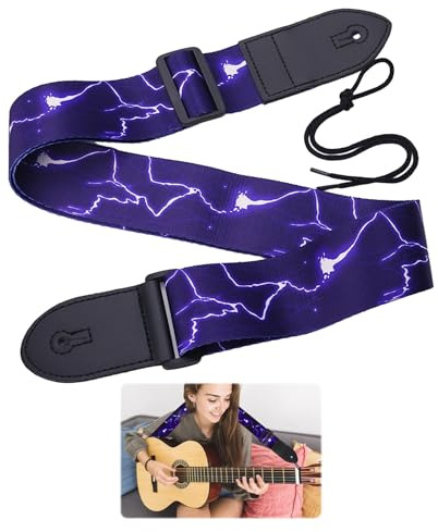 Qianeffort Gitarrengurt, blauer Lightning-Gitarrengurt, 5 cm breit, für Elektro-, Kinder-Gitarrengurt, Akustik- und Bassgitarre, Bassgitarrengurt, Akustikgitarre, Str ap Gitarrengurte