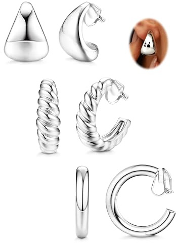 FioroYal Orecchini a Clip Donna 14K Placcati Hoop Senza Buco Set Oro/Argento
