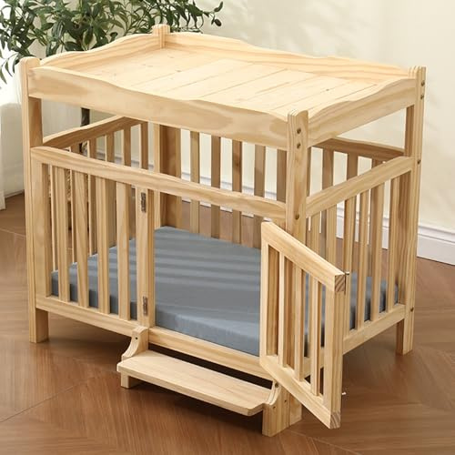 Generic Hundebox für mittelgroße Hunde, multifunktionale Hundebox mit Regalen, atmungsaktiven Seiten, geeignet für Innenbereich, Belüftet, Mehrere Ebenen, Massivholz, Grey Mat, 53cm/21in