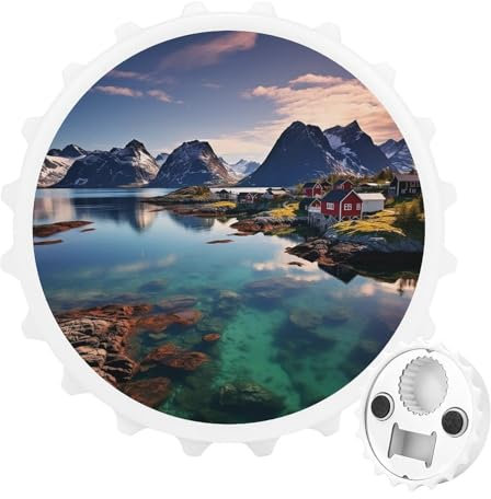 Décapsuleur personnalisable et aimant de réfrigérateur multifonction ABS Îles de Norvège avec aimant puissant pour décoration de cuisine et de bureau