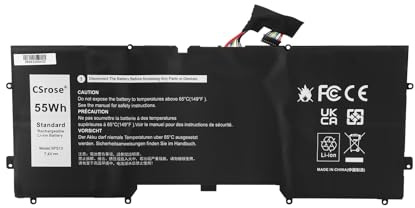 CSrose 55Wh C4K9V Y9N00 Batterie pour Dell XPS 12 9Q23 9Q33 12-L221X 12D-1708 Dell XPS 13 9333 13-L321X 13-L322X Convertible Ultrabook 3H76R 489XN PKH18 WV7G0 9333-3081 9Q33-7925 9Q23-5550