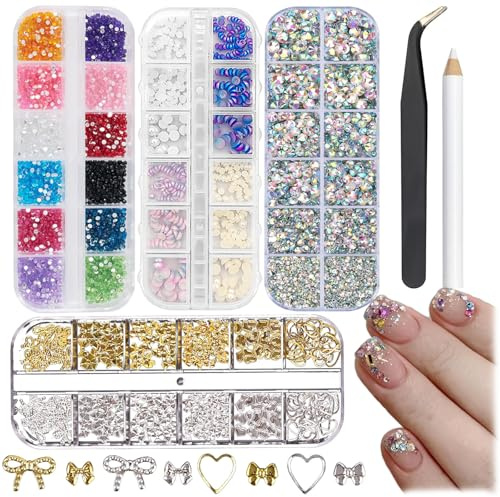 Feegela Kit Strass Nail Art, 4 Pièces, Étoile Dorée et Argentée | Avec Pince, Avec Stylo Pour Ponctuation, Pour Vernis à Ongles, Breloques Pour Ongles