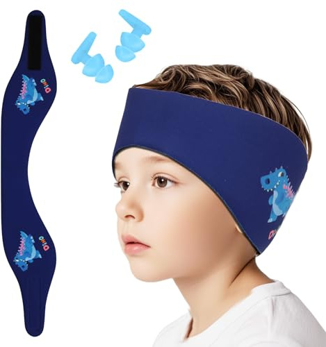 Fascia da nuoto per bambini, fascia elastica con tappi per le orecchie di protezione per piscina e nuoto e altri sport acquatici (blu navy/1, L)