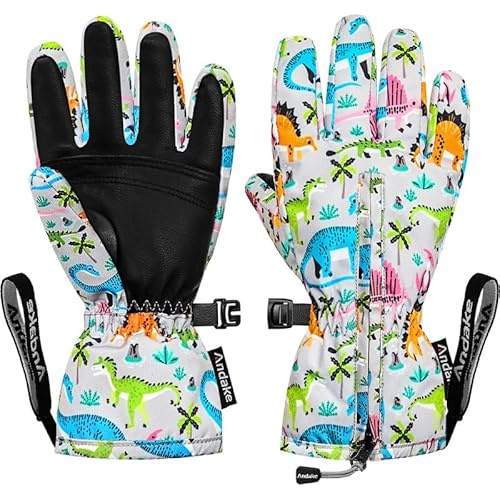 Andake Enfants Gants de Ski, Garçons et Filles Gants d'hiver Warm Imperméable Coupe-Vent Thermique Mitaines pour Ski, Snowball, Patin à Glace et Sports en Hiver，Convient aux enfants âgés de 2 à 14 ans