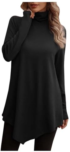 Tunique athlétique pour femme en tricot décontracté, coupe ample, tunique à col roulé tendance à porter avec des leggings, jolis t-shirts tendance de couleur unie pour l'été 2025, Noir , S