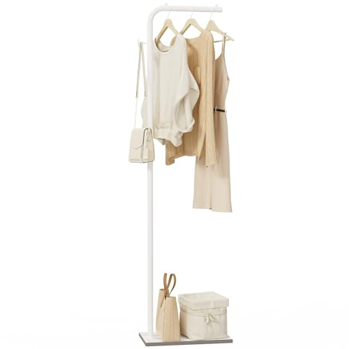 OUTBROS Garderobenständer aus Metall, L-förmiger Moderner Aufhänger mit Haken, Freistehender Kleiderständer, Verwendet im Schlafzimmer, Eingang,39 x 26 x 180 cm, Weiß