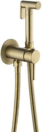 Wall Mounted Bidet Sprayer for Toilet Hot & Cold Handheld Faucet Brushed Gold Cloth Diaper Sprayer Kit Adjustable Pressure Easy Installation