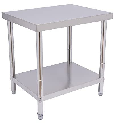 Rostfritt stål köksarbetsbord – 76 × 60 × 80 cm – gastronomibord kan belastas upp till 400 kg, justerbar-stor övre platta fötter gastronomi gastro-rostfritt stål köksbord demontering bord bord