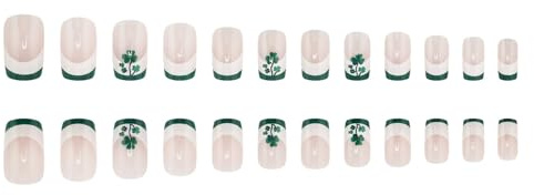 Lot de 24 faux ongles pour la Saint-Patrick - Motif trèfle vert - Pour ajouter du charme à n'importe quelle tenue - Trèfle vert