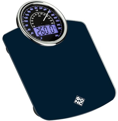ZENO Hybrid 2-in-1 Analog & Digital Weighing Scale for Body Weight up to 400lbs - Thick Tempered Glass - Extra Large Display - Easy to Read Digital Bathroom Scale - New - Dark Blue