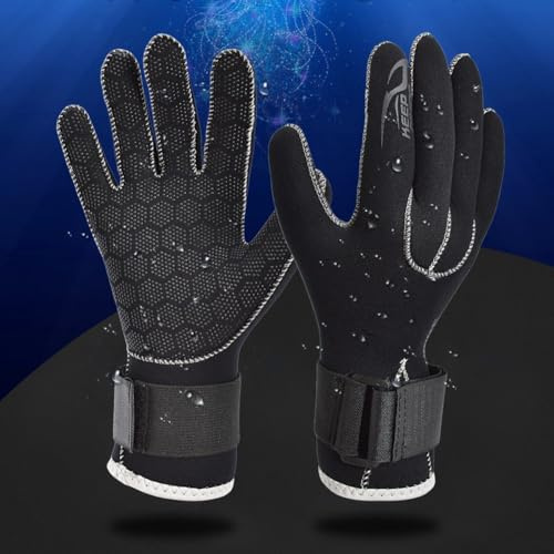 3 mm Neopren-Handschuhe mit kratzfesten und rutschfesten Eigenschaften für Tauchen, Kajakfahren, Surfen und Schwimmen mit kaltem Wasser, mit verstellbarem Handgelenkverschluss (S)