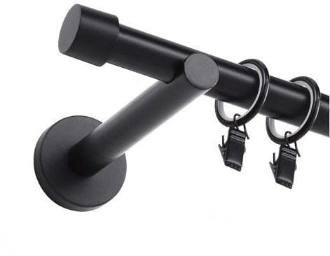 Fenster DEKOR - Gardinenstange Schwarz - Gordijnroede 120 cm - Elegante Modern Vorhangstange - 1-läufig stange vorhang - Karniesabschluss wählbar - Vorhang Stangen Schwarz Kappe