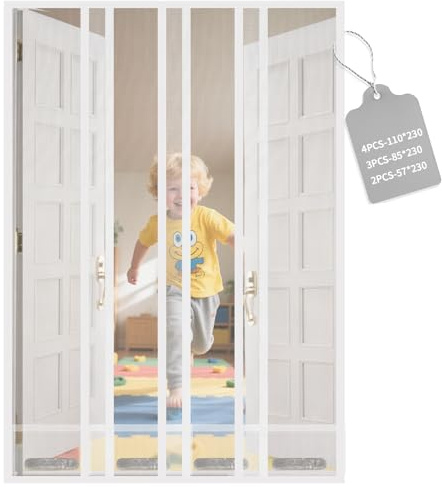 DBREAKS Zanzariera Porta Finestra - 110 x 230 cm 4Pcs, Zanzariera Per Porte Tenda in Fibra di Vetro, Zanzariere Soggiorno Anti Mosche per Balcone, Zanzariere per Terrazze Chiusura Automatica, Bianco