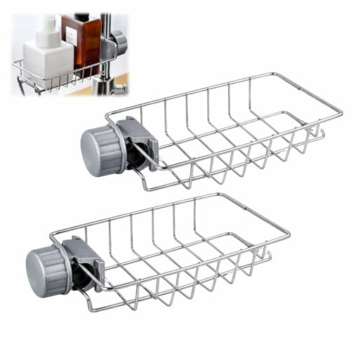 2PCS Organizador de fregadero, organizador fregadero cocina Para barra de ducha como estante de ducha sin taladrar portajabón de ducha y bandeja para jabón sin taladrar para orden en el baño