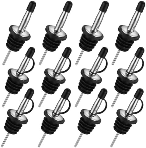 12Pcs Liquor Pourer Food Grade Stainless Steel Bottle Accessories, Leak Proof Flow Control Spout for Household Kitchen Condiment and Commercial Bar Liquid Pouring