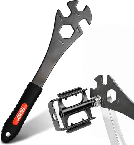 3-in-1 Pedalschlüssel 15/16/24mm, Fahrradwerkzeug mit 320mm extra langem Griff – Maximale Hebelwirkung & kraftsparend, Profi Fahrradschlüssel für Pedale, Naben & Achsmuttern, Schwarz