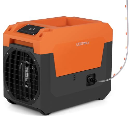 GIANTEX Deshumidificador Comercial 60 L/Día, Deshumidificador de Humedad Industrial Portátil con Bomba, Ruedas, Manguera de Drenaje y Temporizador 24h, Cobertura 167 m², para Sótanos Garaje (Naranja)