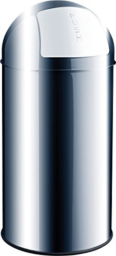 Helit H2401400 - Push-Abfallbehälter „the dome“ 50 L Edelstahl | Mülleimer mit Push-Einwurfklappe, verzinktem Metall-Innenbehälter und Gummibodenring