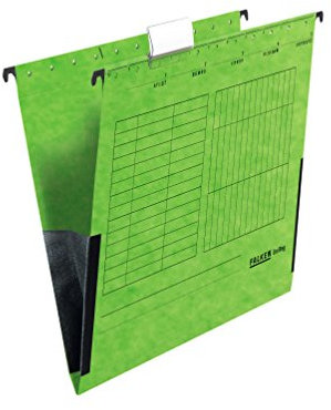 Original Falken 5er Pack Hängetasche UniReg. Made in Germany. Aus Recycling-Karton für DIN A4 mit Leinenfröschen grün Blauer Engel ideal für die lose Blatt-Ablage im Büro und der Behörde