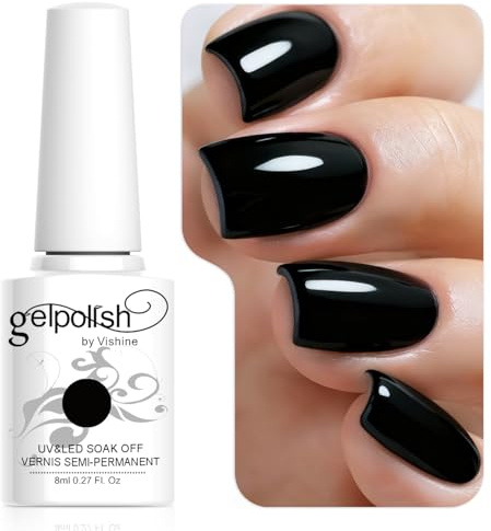 Vishine Nagellack Schwarz, 8 ml, UV/LED, Maniküre, #1348